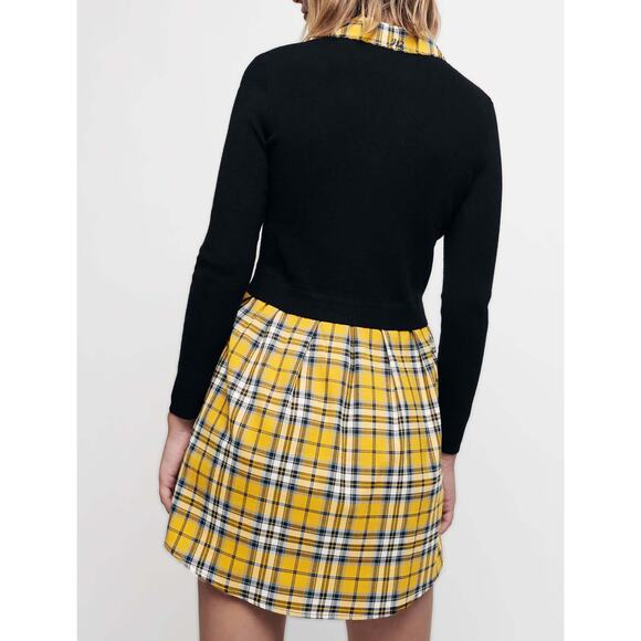 Maje Yellow Tartan Trompe L’Oeil Sweater Dress 6 Mini Plaid Grunge Collared EUC - Picture 9 of 16